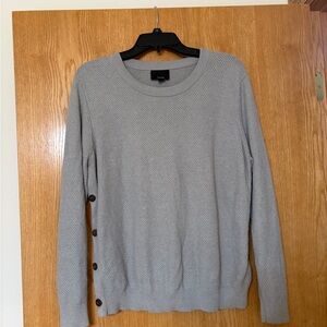 Ladies Light Gray Crewneck Sweater with Side Button Detail